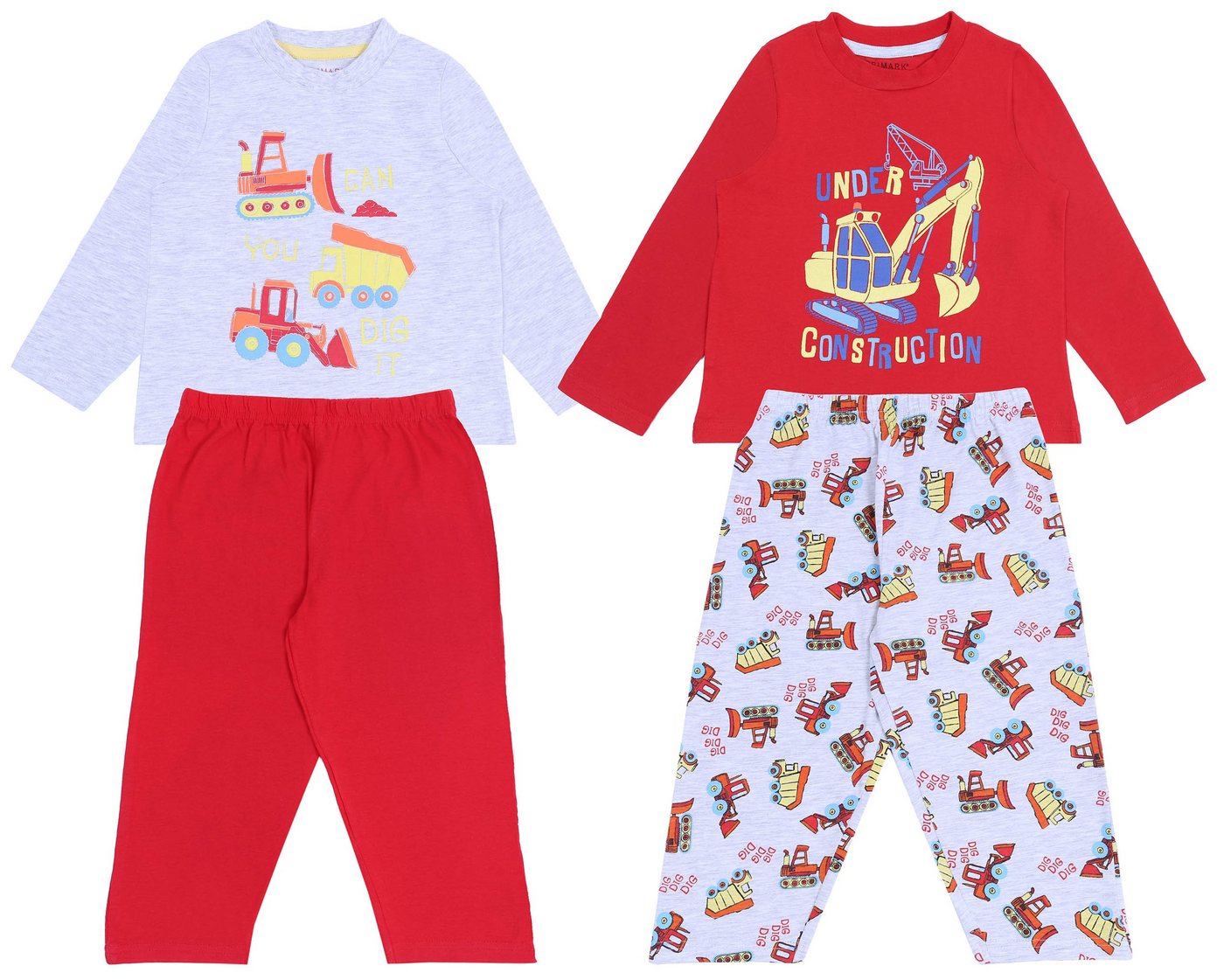 Sarcia.eu Pyjama 2 x graurotes Pyjama mit Bagger-Motiv 6-7 Jahre von Sarcia.eu