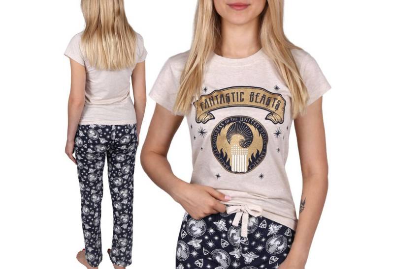 Sarcia.eu Pyjama Fantastic Beasts Damen Pyjama, kurzärmelig, beige-dunkelblau von Sarcia.eu