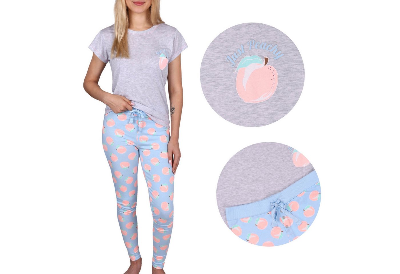 Sarcia.eu Pyjama Grau-himmelblaues Pyjama mit Pfirsich-Motiv XL Sarcia.eu Pyjama Grau-himmelblaues Pyjama mit Pfirsich-Motiv XL von Sarcia.eu