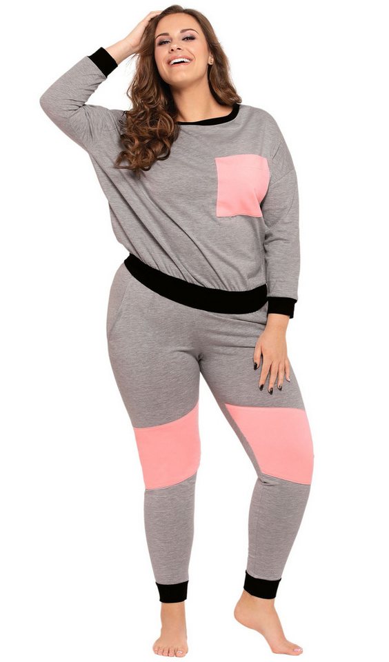 Sarcia.eu Pyjama Grau-rosa, langer PIGEON-Pyjama 4XL von Sarcia.eu