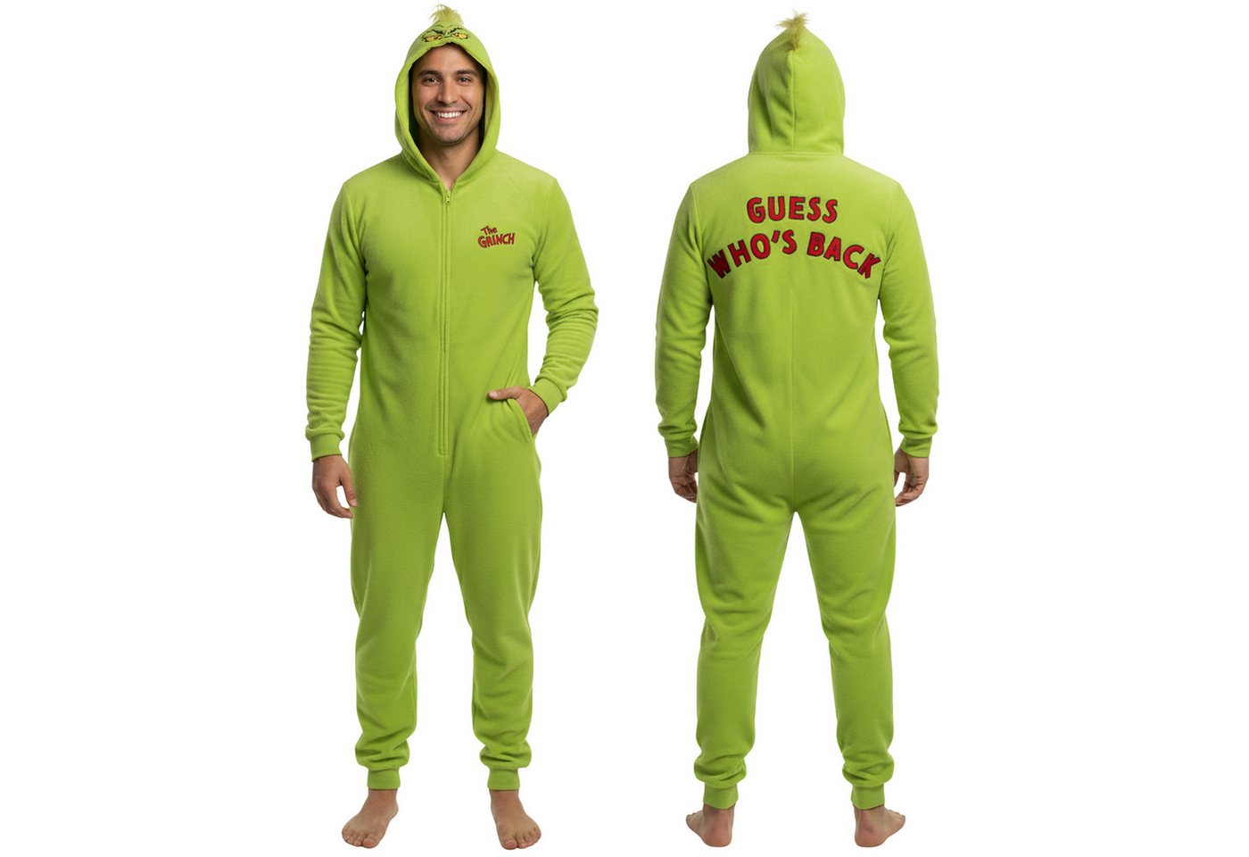 Sarcia.eu Pyjama Grinch Fleece-Einteiler für Herren mit Kapuze und Reißverschluss von Sarcia.eu