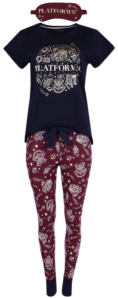 Sarcia.eu Pyjama Harry Potter Pyjama für Damen + Augenbinde, dunkelblau-burgunderrot XL von Sarcia.eu