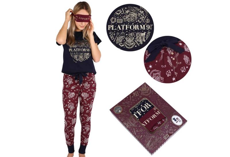 Sarcia.eu Pyjama Harry Potter Pyjama für Damen + Augenbinde, dunkelblau-burgunderrot XS von Sarcia.eu