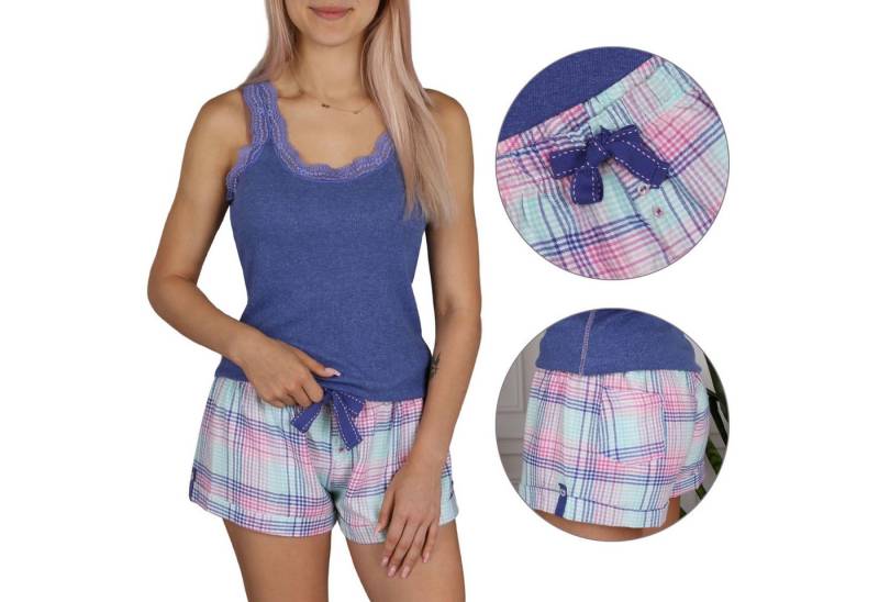 Sarcia.eu Pyjama Fliederfarbener karierter Damen Pyjama, Sommer, kurze Hose, M von Sarcia.eu
