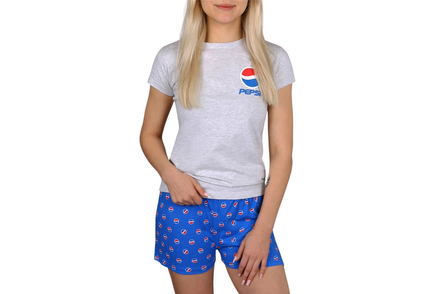 Sarcia.eu Pyjama PEPSI Mädchen-Schlafanzug mit kurzer Hose, grau-blauer 10 Jahre von Sarcia.eu