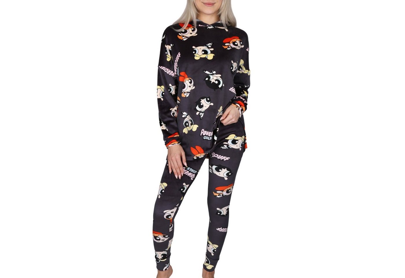 Sarcia.eu Pyjama Powerpuff Damen-Pyjama in Graphit, lange Ärmel, warm, mit Kapuze L von Sarcia.eu