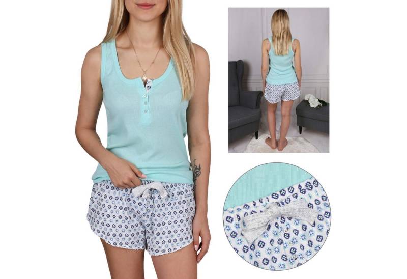 Sarcia.eu Pyjama Türkis-Weiß, gemusterter Damen Schlafanzug, kurze Shorts, M von Sarcia.eu