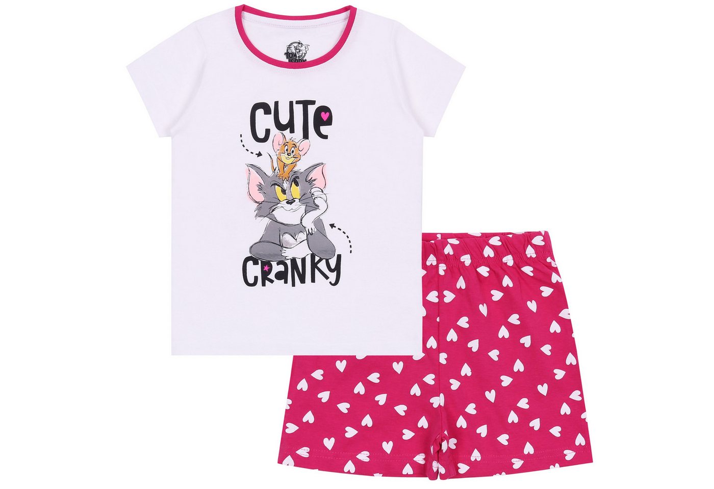 Sarcia.eu Pyjama Weiß-pinkes Pyjama mit Herzen gemustert TOM UND JERRY 7 Jahre von Sarcia.eu