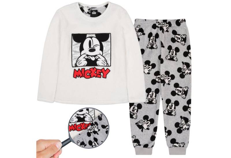 Sarcia.eu Schlafanzug DISNEY Mickey Mouse Mädchen Pyjama,Fleece,langarm,weiß-grau,8-9 Jahre von Sarcia.eu