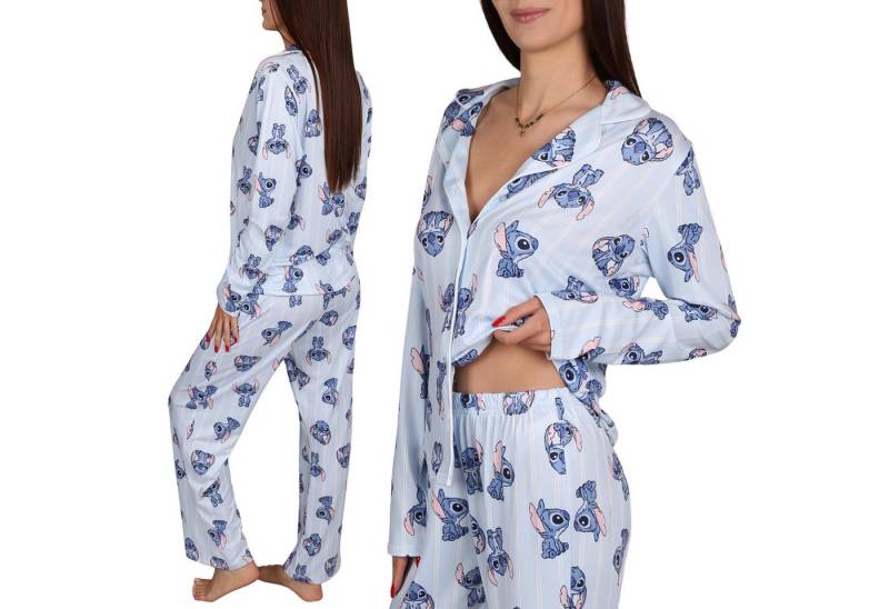 Sarcia.eu Schlafanzug DISNEY Stitch Damen Pyjama, langärmlig mit Knöpfen, weite Hosenbeine von Sarcia.eu