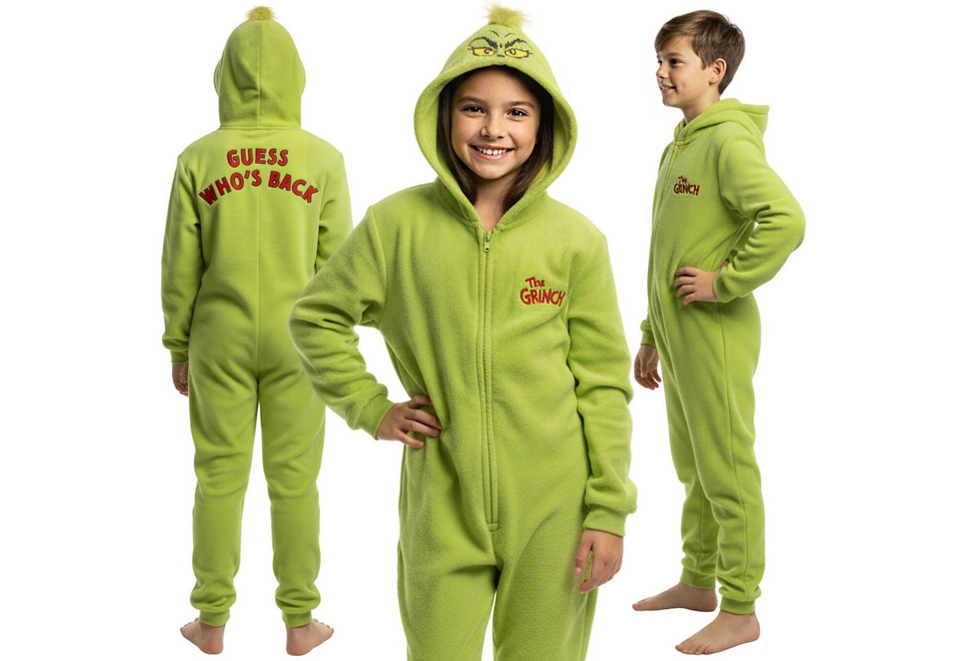 Sarcia.eu Schlafanzug Grinch Fleece Onesie Kinder, warm, mit Reißverschluss und Kapuze von Sarcia.eu
