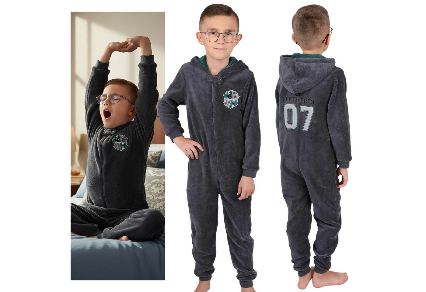 Sarcia.eu Schlafanzug Harry Potter Slytherin Kinder Onesie, warmer Fleece mit Kapuze von Sarcia.eu