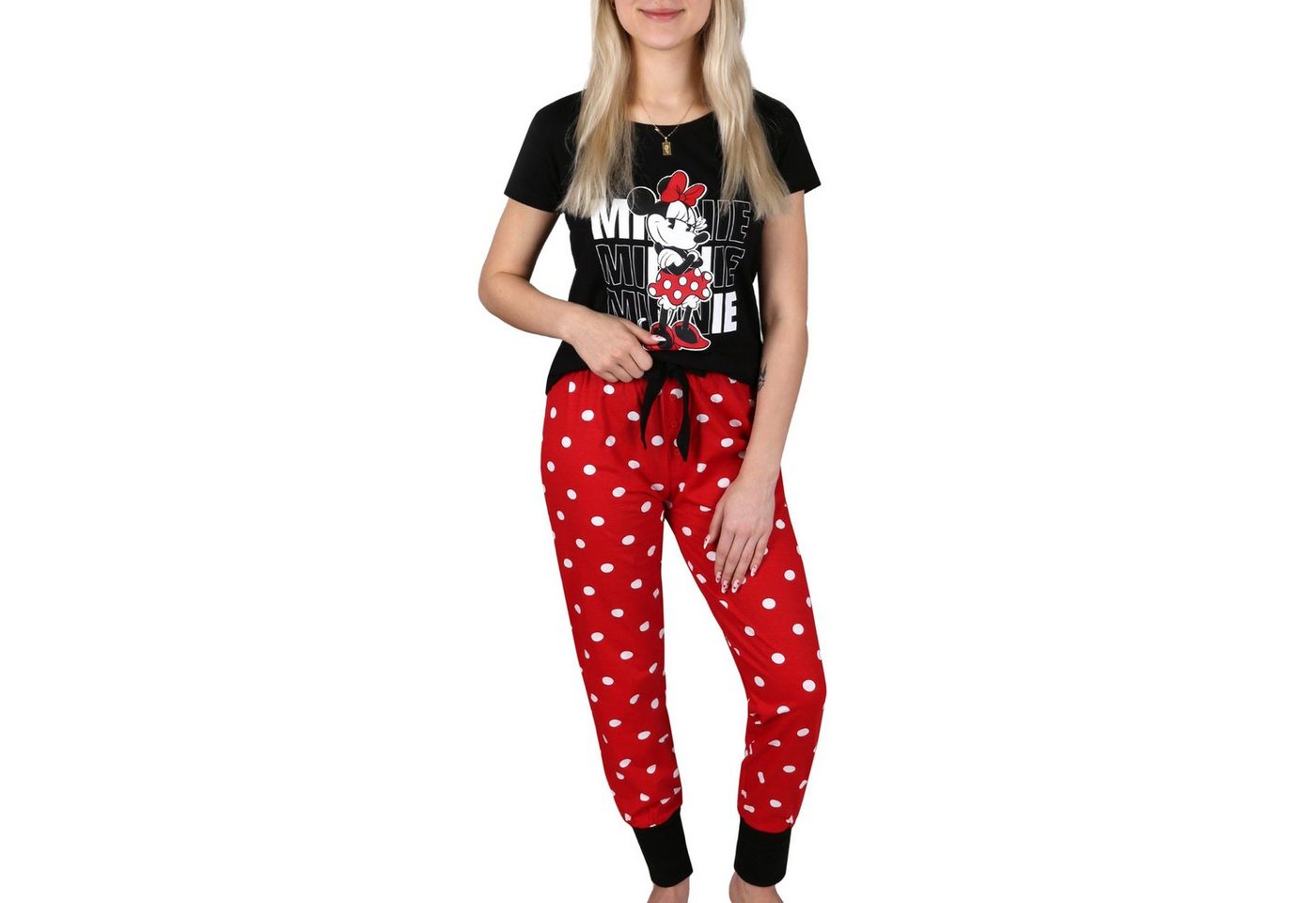 Sarcia.eu Schlafanzug Minnie Mouse Disney, Damen Kurzarmpyjama, schwarz-weiß, getupft, L von Sarcia.eu