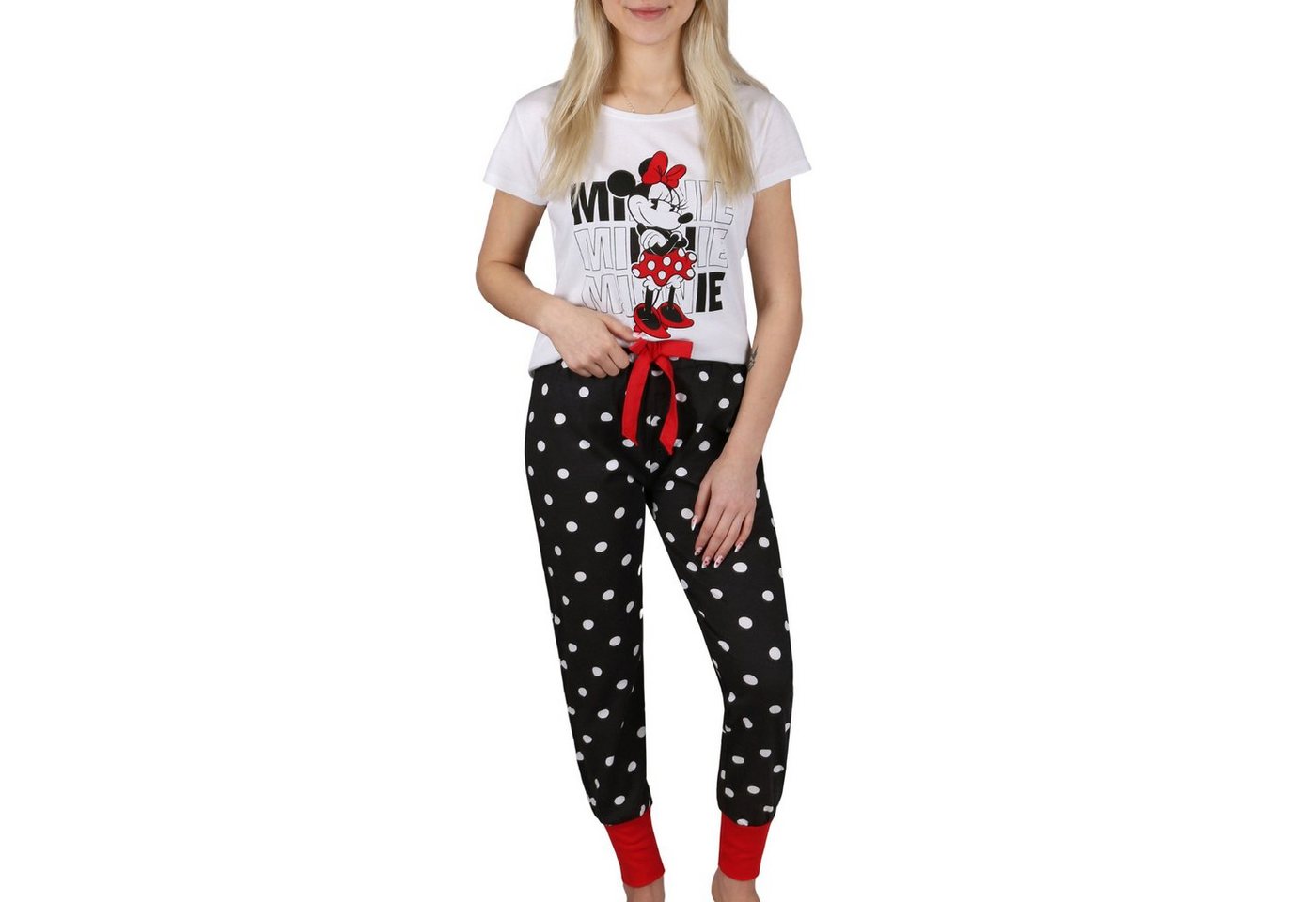 Sarcia.eu Schlafanzug Minnie Mouse Disney, Damen Kurzarmpyjama, schwarz-weiß, getupft, S von Sarcia.eu