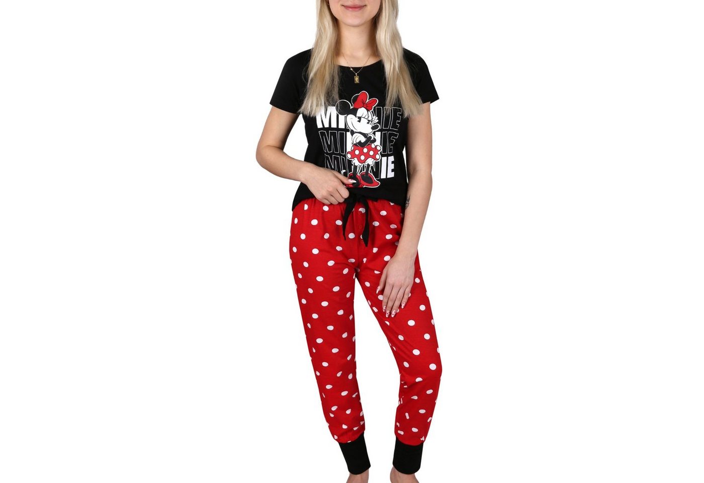 Sarcia.eu Schlafanzug Minnie Mouse Disney, Damen Kurzarmpyjama, schwarz-weiß, getupft,S von Sarcia.eu