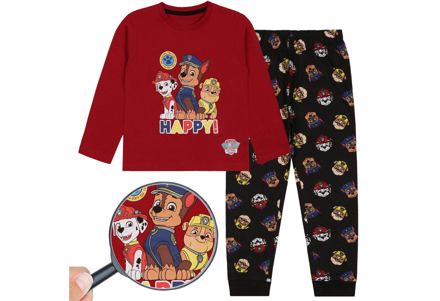 Sarcia.eu Schlafanzug Paw Patrol langarm Jungen Schlafanzug, rot-schwarz, 128 von Sarcia.eu