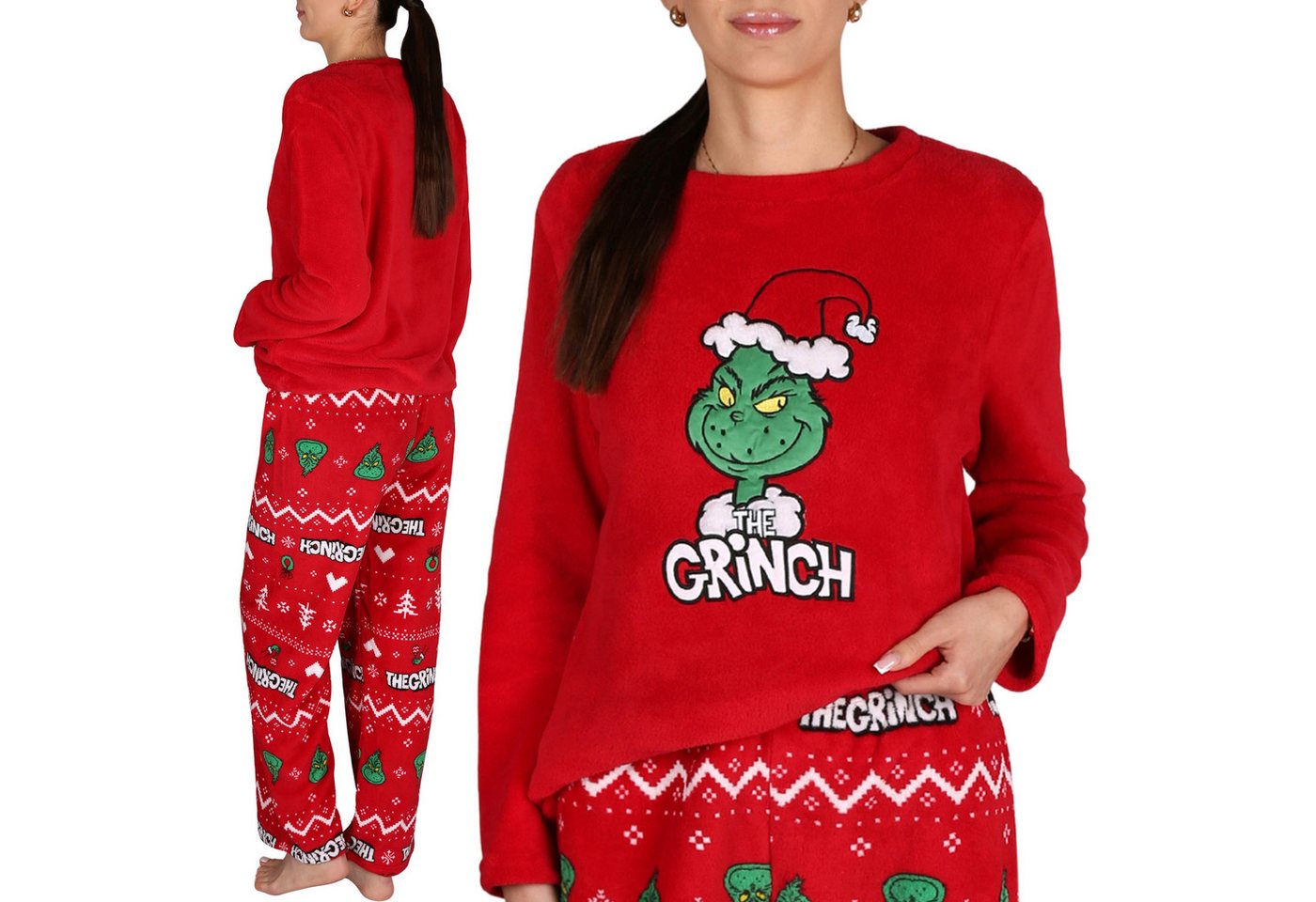 Sarcia.eu Schlafanzug Grinch Weihnachtspyjama Damen, rot, zweiteilig, warmes POLAR Pyjama von Sarcia.eu