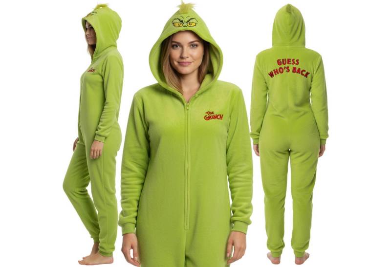 Sarcia.eu Schlafoverall Grinch Fleece-Einteiler mit Reißverschluss, warmer Damen-Onesie Kapuze von Sarcia.eu