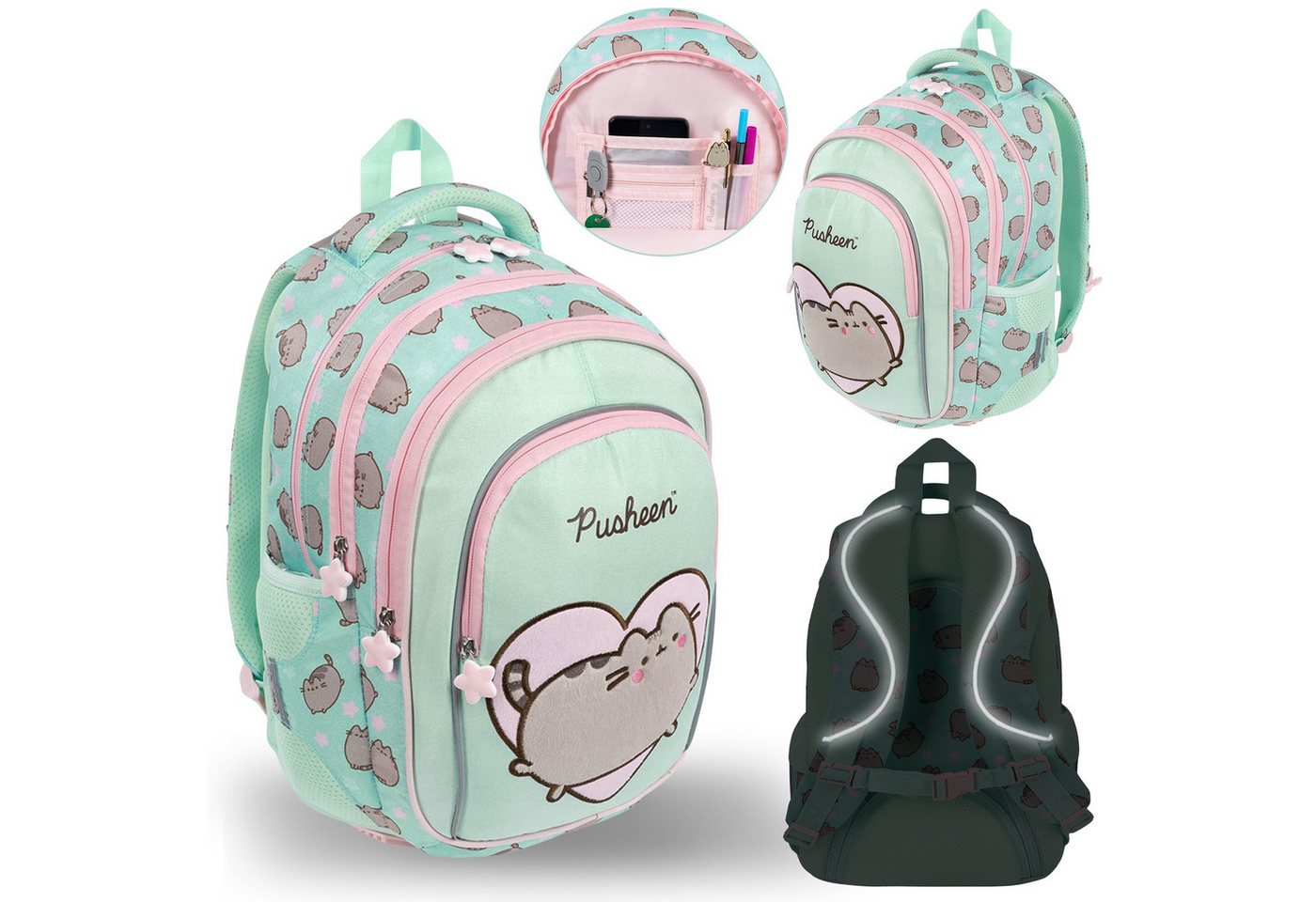 Sarcia.eu Schulrucksack Pusheen Schulrucksack mint, 4-tlg., mit Reflektoren, 39x28x13 cm Sarcia.eu Schulrucksack Pusheen Schulrucksack mint, 4-tlg., mit Reflektoren, 39x28x13 cm von Sarcia.eu