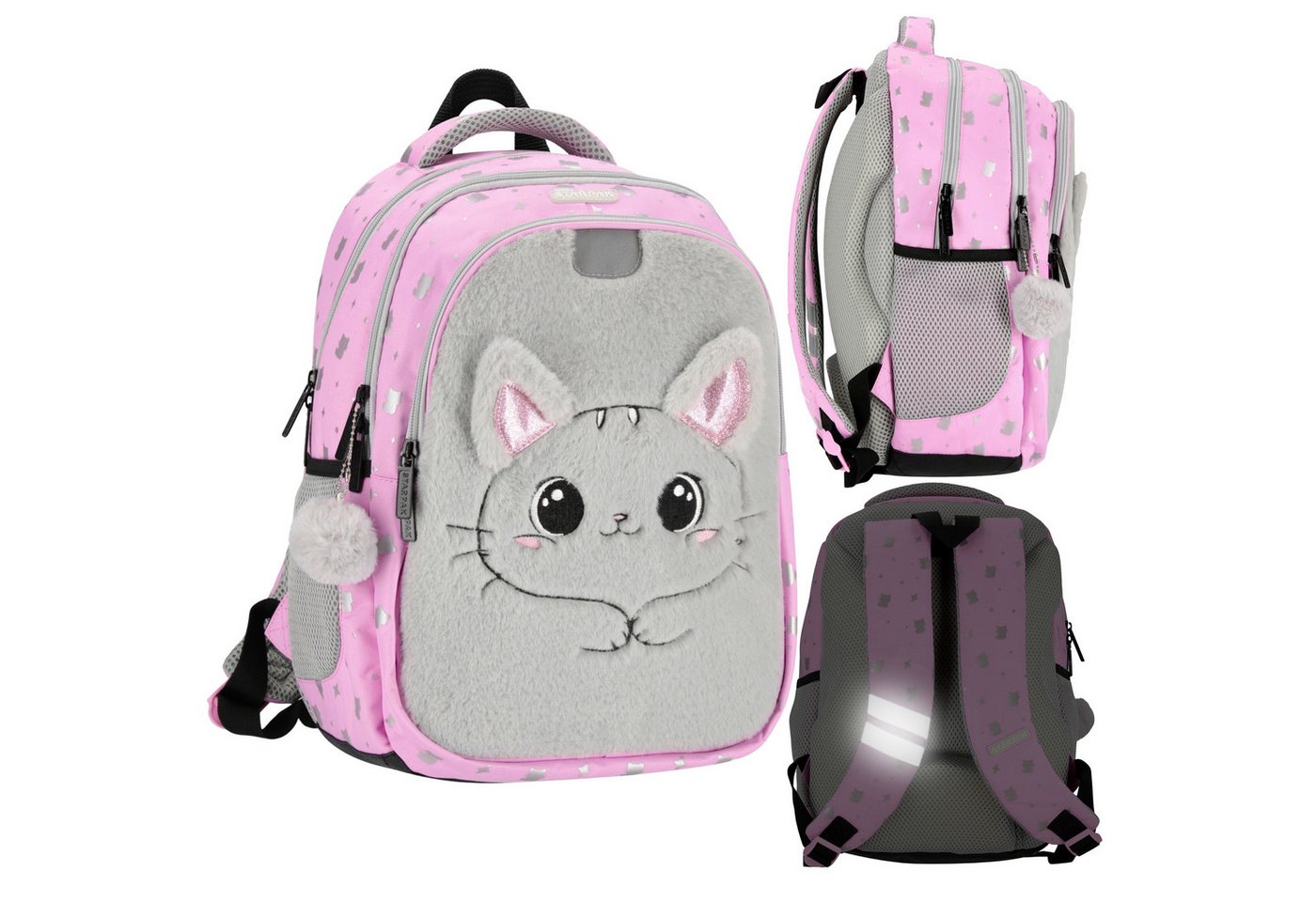 Sarcia.eu Schulrucksack Rosa Schulmädchen-Rucksack 3 Fächer mit Reflektoren Katze 40x29x20 cm von Sarcia.eu