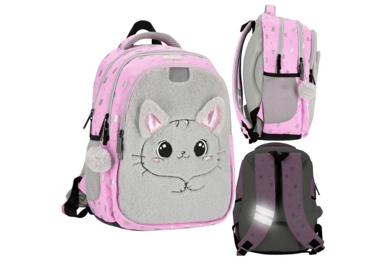 Sarcia.eu Schulrucksack Rosa Schulmädchen-Rucksack 3 Fächer mit Reflektoren Katze 40x29x20 cm von Sarcia.eu