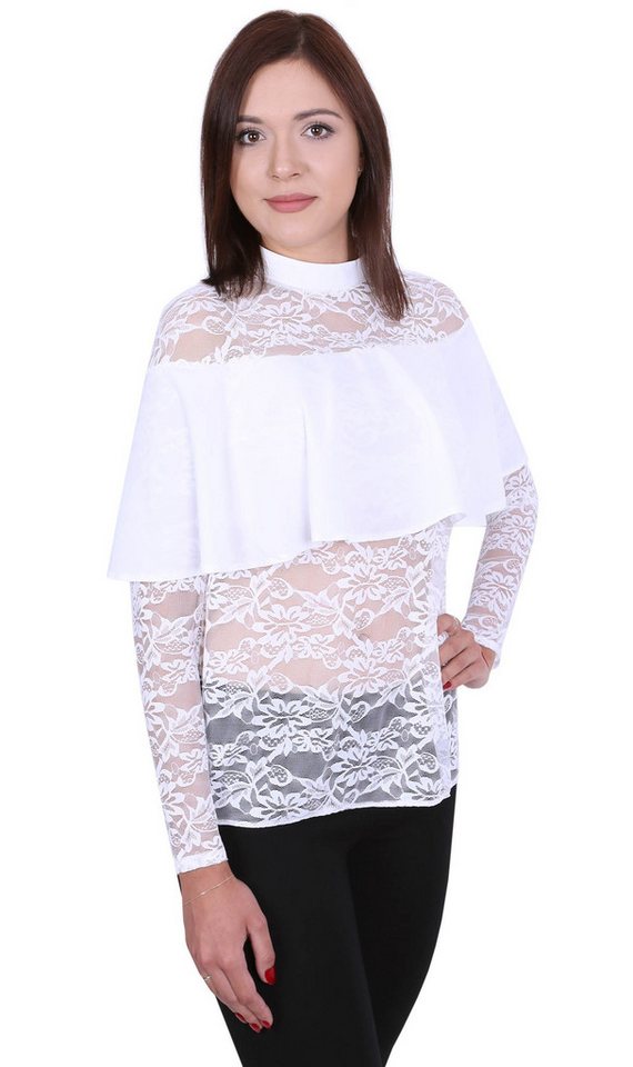 Sarcia.eu Spitzenbluse Weiße Bluse aus Spitze mit Rüsche, John Zack L von Sarcia.eu