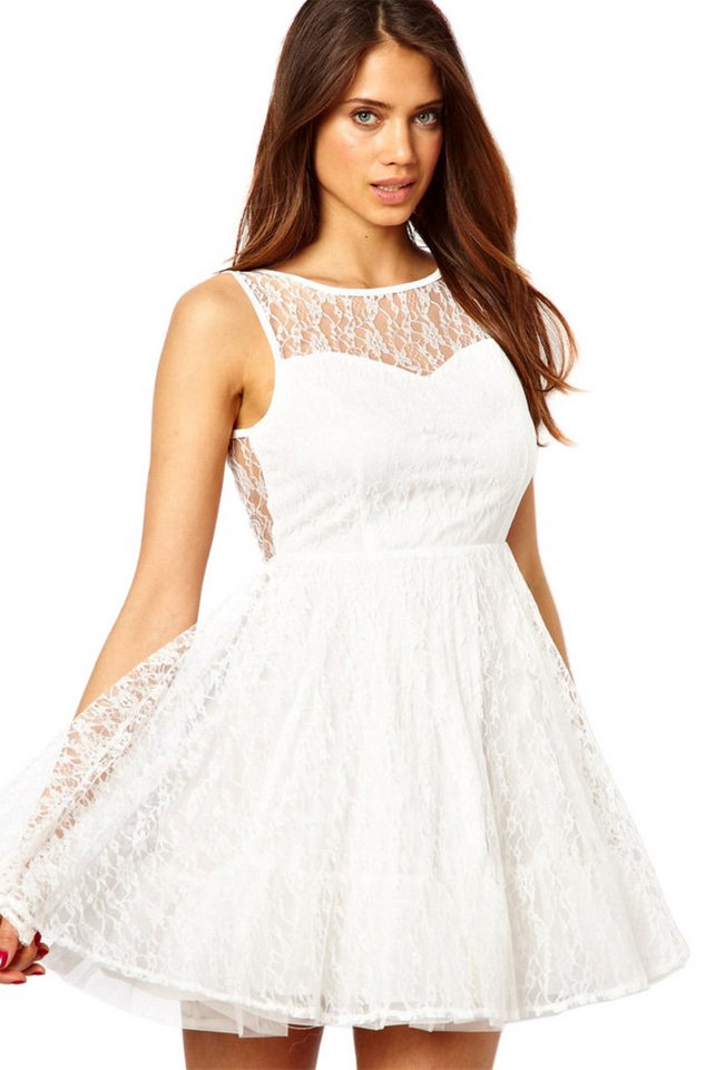 Sarcia.eu Spitzenkleid John Zack - Cremefarbiges Ballerinakleid aus Spitze rückenfrei L von Sarcia.eu