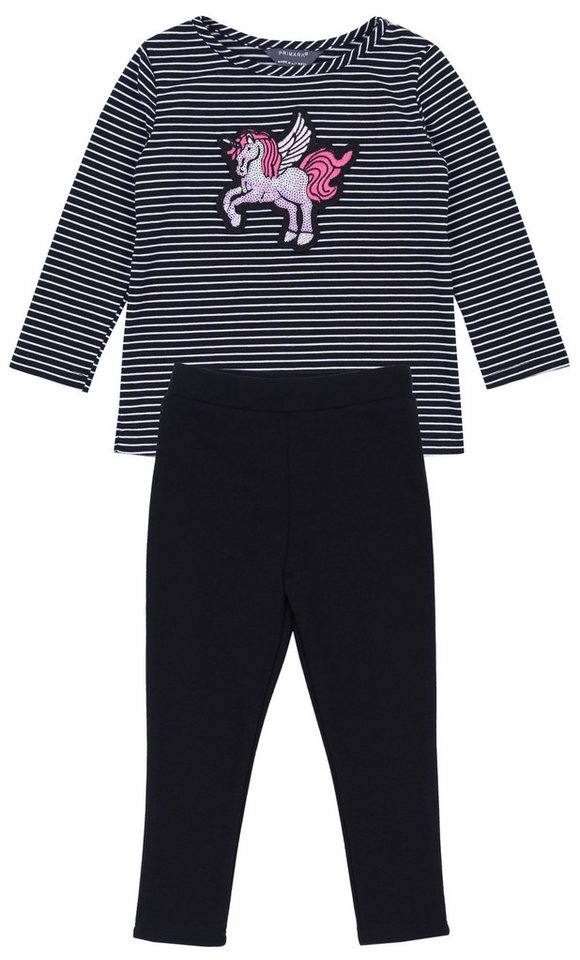 Sarcia.eu T-Shirt & Shorts Set: gestreifte Bluse mit Einhorn + schwarze Leggingshose 5-6 Jahre von Sarcia.eu