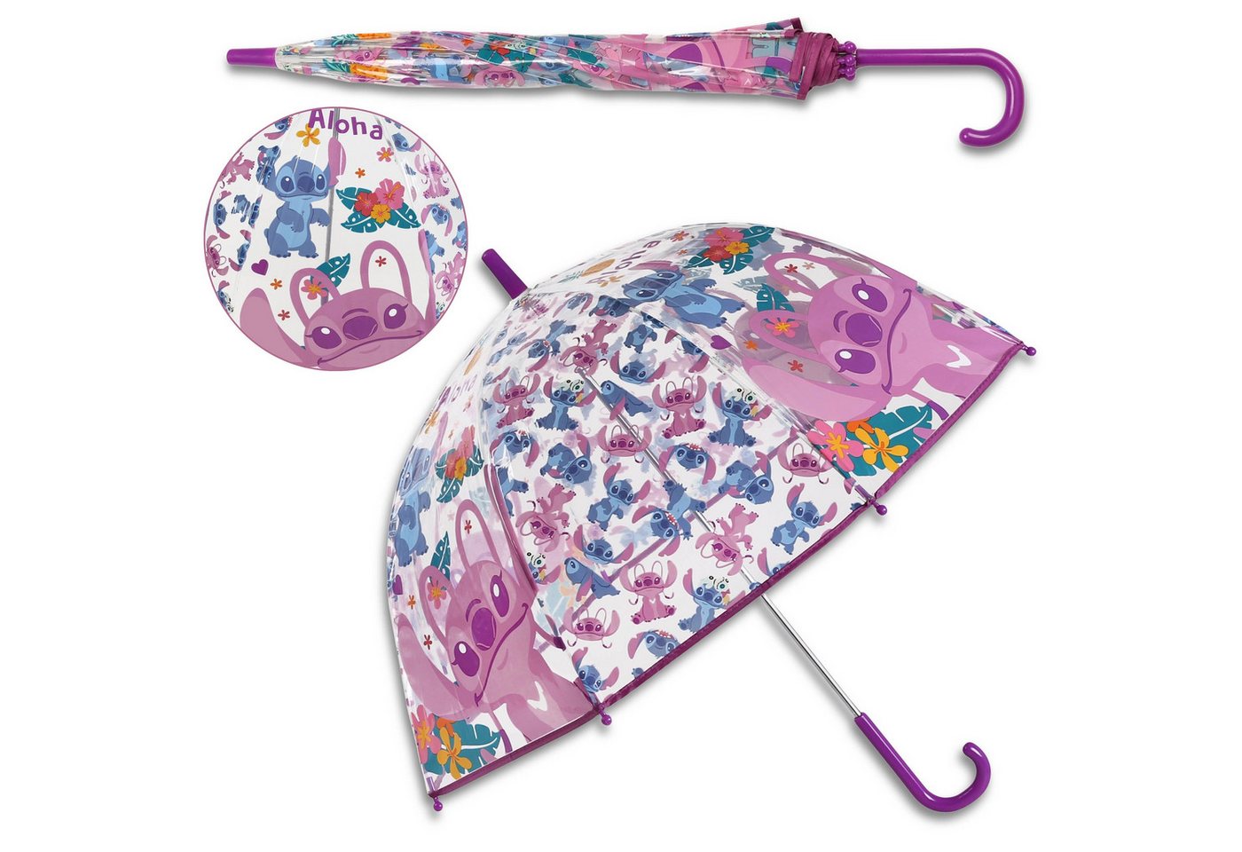 Sarcia.eu Taschenregenschirm Disney Stitch Angel Transparenter AUTOMATIK Regenschirm für Mädchen von Sarcia.eu