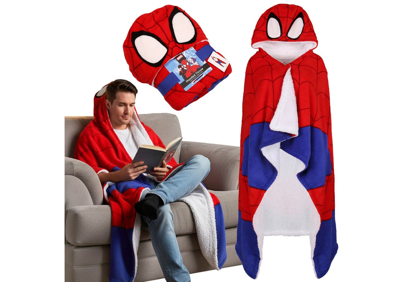 Sarcia.eu Weihnachtspullover MARVEL Spider-Man warme flauschige Kapuzendecke SHERPA 120x150 cm von Sarcia.eu