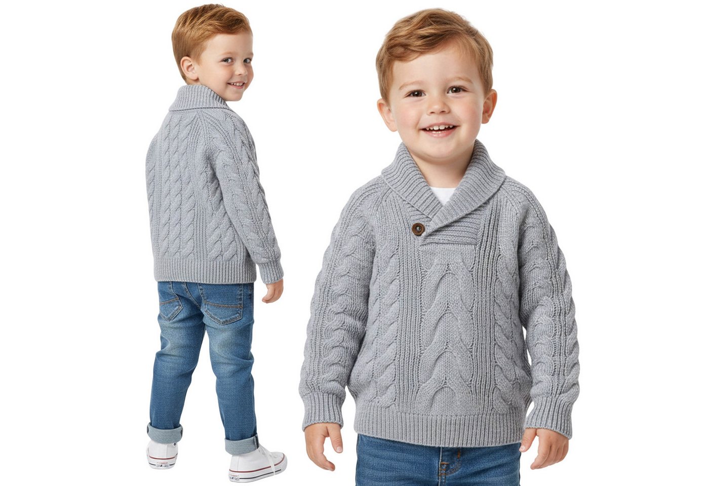 Sarcia.eu Wollpullover Grauer warmer Kinderpullover mit grobem Strickmuster für Jungen von Sarcia.eu