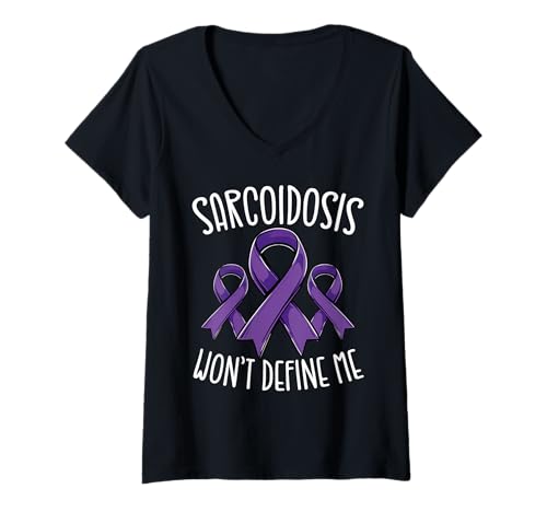 Damen Sarcoidose Definiert Mich Nicht Lila Schleifen Bewusstsein T-Shirt mit V-Ausschnitt von Sarcoidose Bewusstsein für Kämpfer, Überlebende