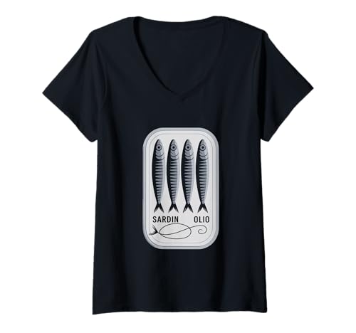 Damen Sardinendose in weiß handgezeichnete adrette Ästhetik T-Shirt mit V-Ausschnitt Damen Sardinendose in weiß handgezeichnete adrette Ästhetik T-Shirt mit V-Ausschnitt von Sardine Can Retro Art - DressedForDuty