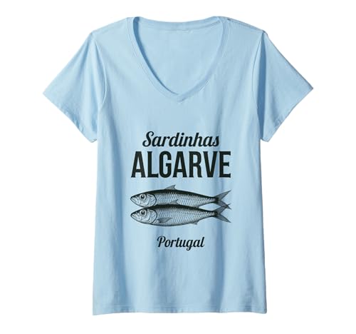 Damen Sardinhas Portugal Algarve Dose Fisch Sardine T-Shirt mit V-Ausschnitt Damen Sardinhas Portugal Algarve Dose Fisch Sardine T-Shirt mit V-Ausschnitt von Sardines Fish Humor