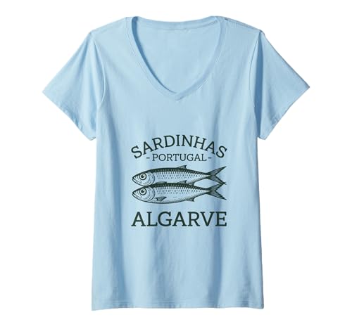 Damen Sardinhas Portugal Algarve Dose Fisch Sardine T-Shirt mit V-Ausschnitt Damen Sardinhas Portugal Algarve Dose Fisch Sardine T-Shirt mit V-Ausschnitt von Sardines Fish Humor