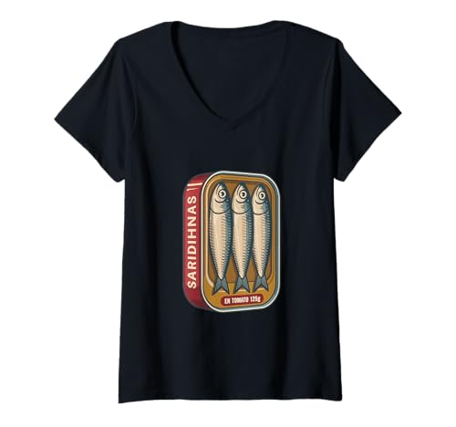 Damen Sardinhas Portugal Algarve Dose Fisch Sardine T-Shirt mit V-Ausschnitt Damen Sardinhas Portugal Algarve Dose Fisch Sardine T-Shirt mit V-Ausschnitt von Sardines Fish Humor