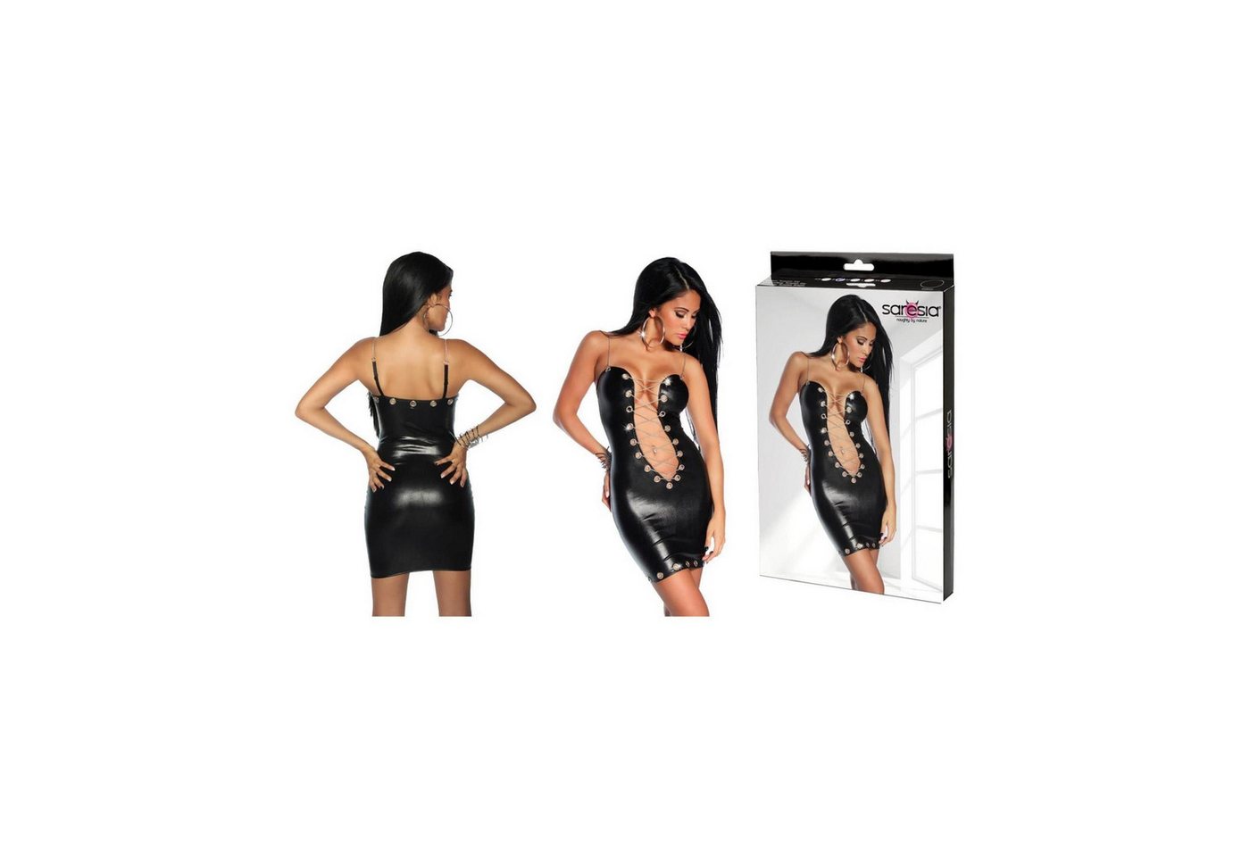 Saresia Minikleid SARESIA Wetlook-Kleid mit Kette - (L,M,XL,XS) von Saresia
