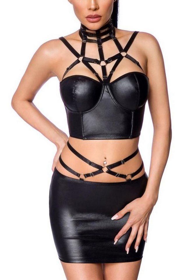 Saresia Top & Shorts Harness Wetlook Dessous Set aus Corsagen Top BH und Mini-Rock in schwa Saresia Top & Shorts Harness Wetlook Dessous Set aus Corsagen Top BH und Mini-Rock in schwa von Saresia