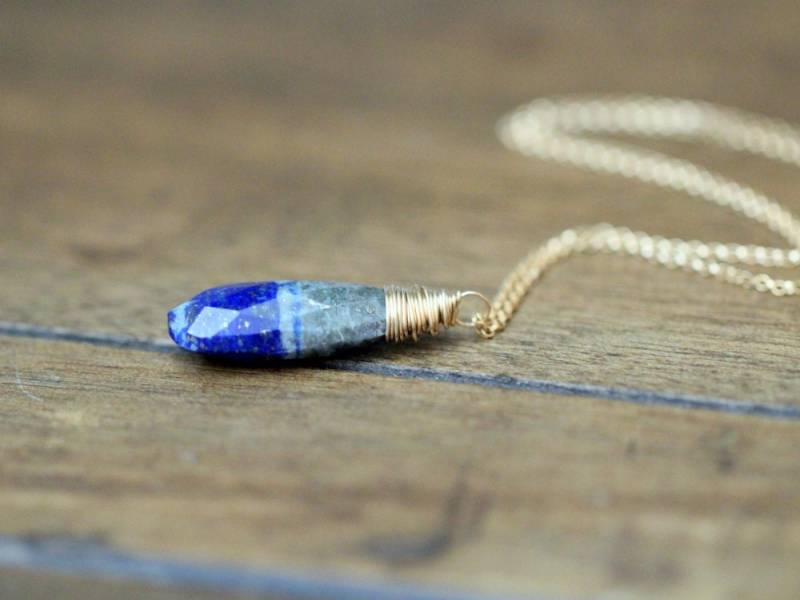 Lapis Lazuli Halskette, Großer Edelstein-Anhänger, Lange Länge Optionen, Gold Rose Oder Silber - Strata von SaressaDesigns