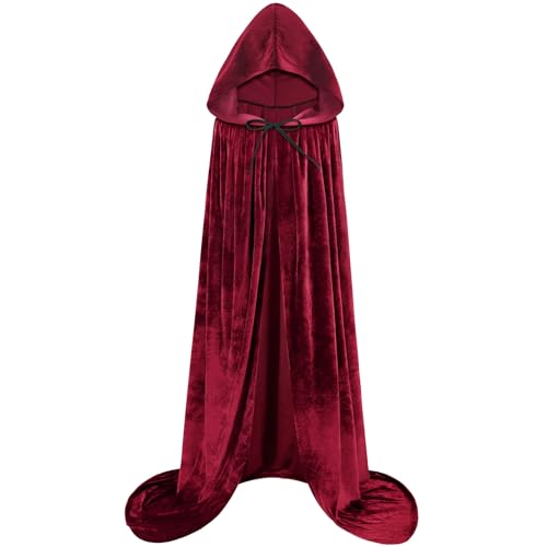 Sarfel Kapuzenumhang Samt Umhang mit Kapuze Halloween Umhänge Frauen Hexenkostüm Vampir Umhang Zauberer Robe Männer Cosplay Kostüm, Weinrot, X-Large, SAF120FZA021SN von Sarfel