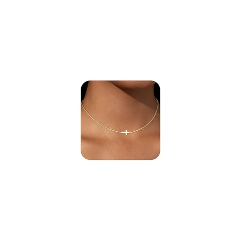 Sargetou Halskette mit seitlichem Kreuz, 14 Karat vergoldet, für Damen, Messing, Kein Edelstein Sargetou Halskette mit seitlichem Kreuz, 14 Karat vergoldet, für Damen, Messing, Kein Edelstein von Sargetou