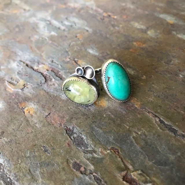 Türkis Und Prehnit Ring, Multistone Sterling Silber Ring Türkis Und Prehnit Ring, Multistone Sterling Silber Ring von SariLynnStudio