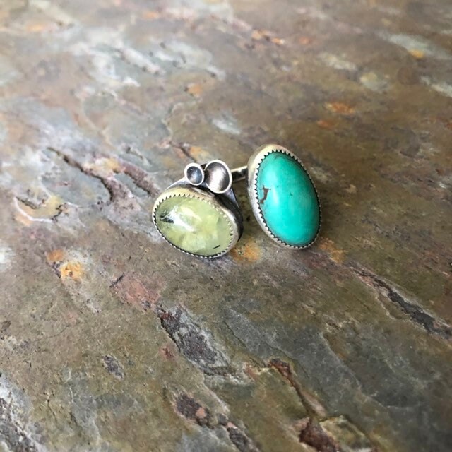 Türkis Und Prehnit Ring, Multistone Sterling Silber Ring Türkis Und Prehnit Ring, Multistone Sterling Silber Ring von SariLynnStudio