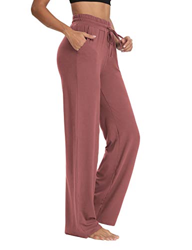 Sarin Mathews Damen Yoga-Sweathose mit weitem Bein, Lounge-Pyjama-Hose, bequemer Kordelzug, Trainingshose mit Taschen - - Mittel von Sarin Mathews