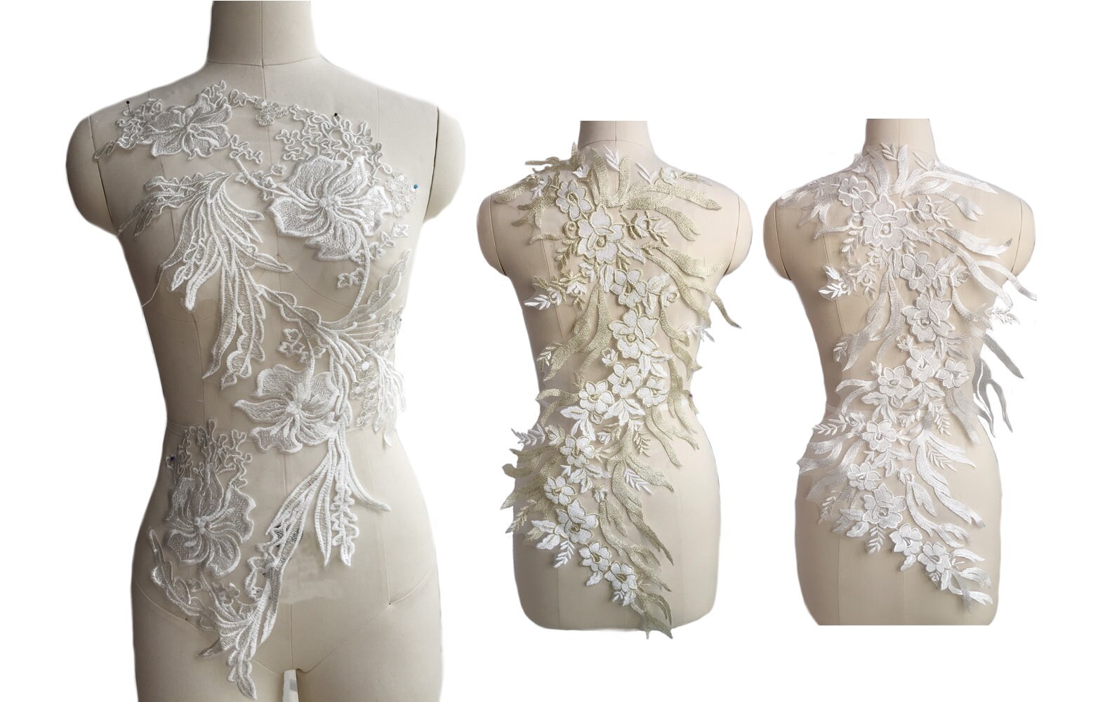 Elfenbein Braut Gestickte Applikation Mieder Hochzeit Weiße Spitze von DahanDice