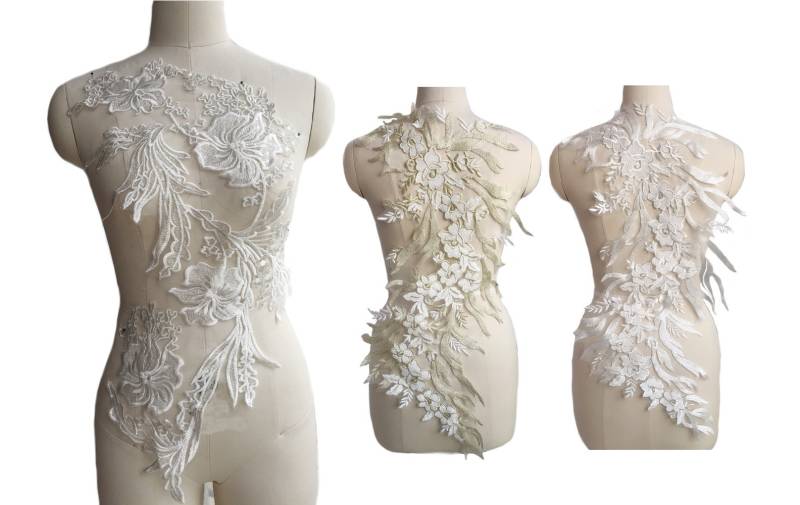 Elfenbein Braut Gestickte Applikation Mieder Hochzeit Weiße Spitze von DahanDice