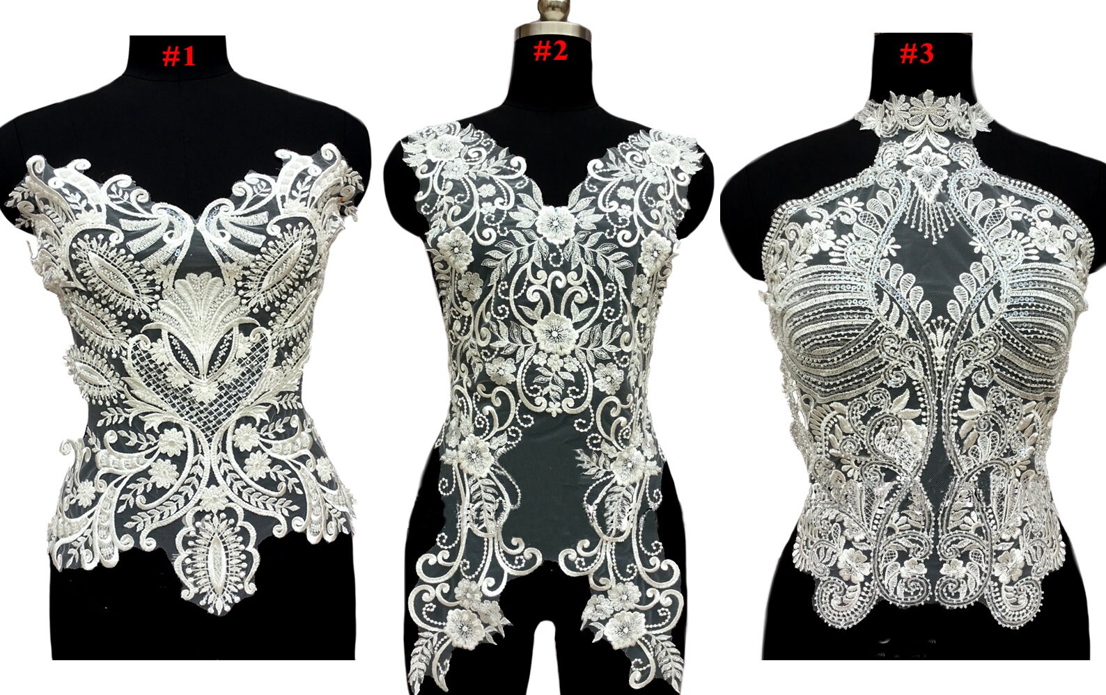 Elfenbein Braut Spitze V-Ausschnitt Perlen Gestickte Applikation Hochzeit Patches von DahanDice