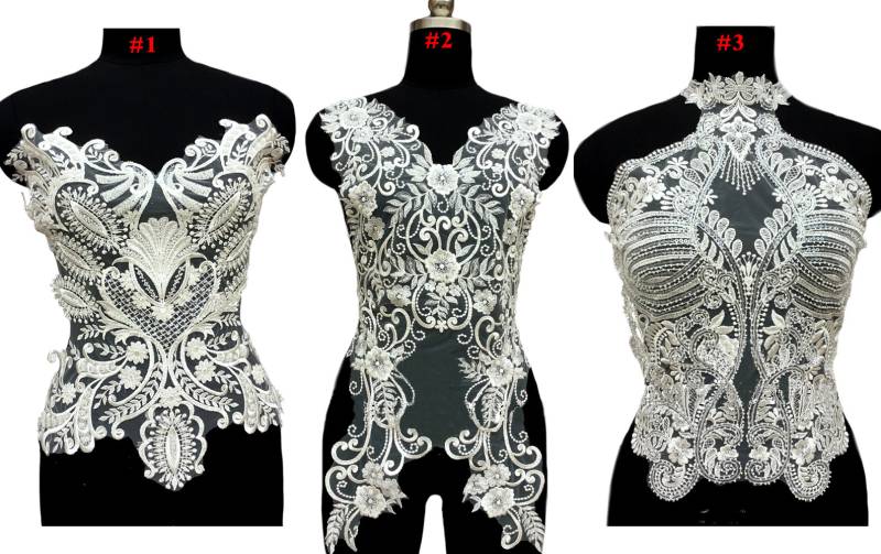 Elfenbein Braut Spitze V-Ausschnitt Perlen Gestickte Applikation Hochzeit Patches von DahanDice