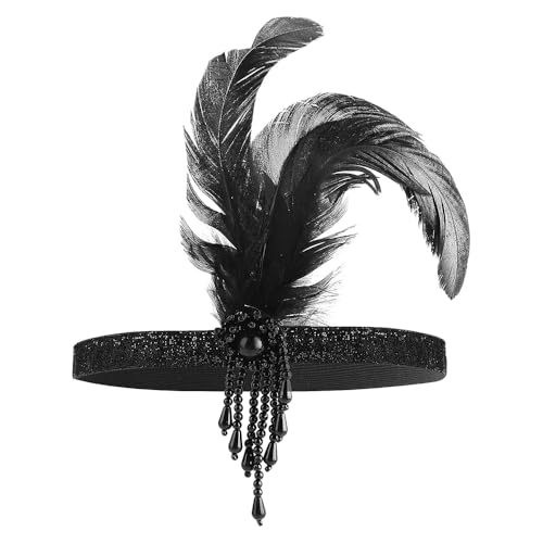 Sarini 1920er Flapper Stirnband 1920er Jahre Elastisches Haarband Haarschmuck Damen Mädchen Vintage Feder Kristall Stirnband für Kostüm Abschlussball Hochzeit Karneval Party Retro Stil von Sarini