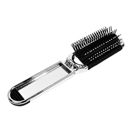 Sarini Reise-Haarbürste mit Spiegel. Faltbare Mini-Haarbürste. Reisebürste für die Tasche. Zusammenklappbarer Haarmassagekamm. Tragbarer silberner Stylingkamm für Frauen und Männer. von Sarini